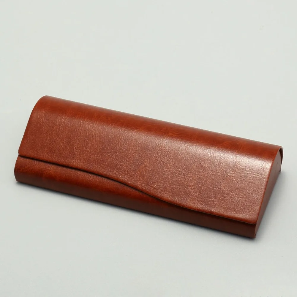 Leder Vintage Leder Brillen etui tragbare Zuckerguss einfarbige einfarbige Sonnenbrille Box Sonnenbrille Ledertasche Frauen Männer – Detail 6