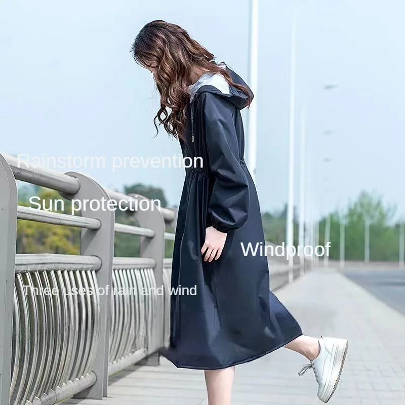Raincoat for Women Fashionable  Waist-slim Slim  Portable  Long Full-body Rainproof Single Adult Waterproof Coat