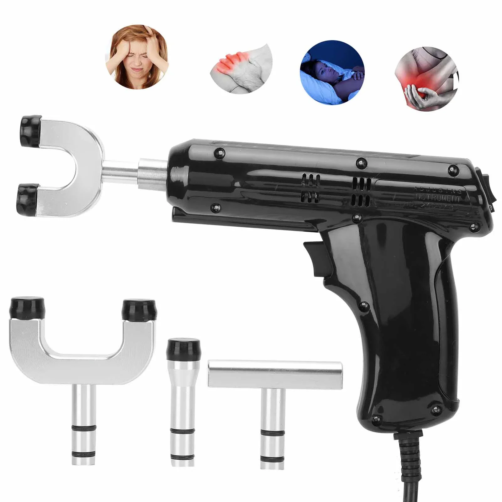 

Electric Chiropractic Adjusting Tools Correction Spinal Activation Gun Adjustable Strength Equipped 4 Physiotherapy Heads Health