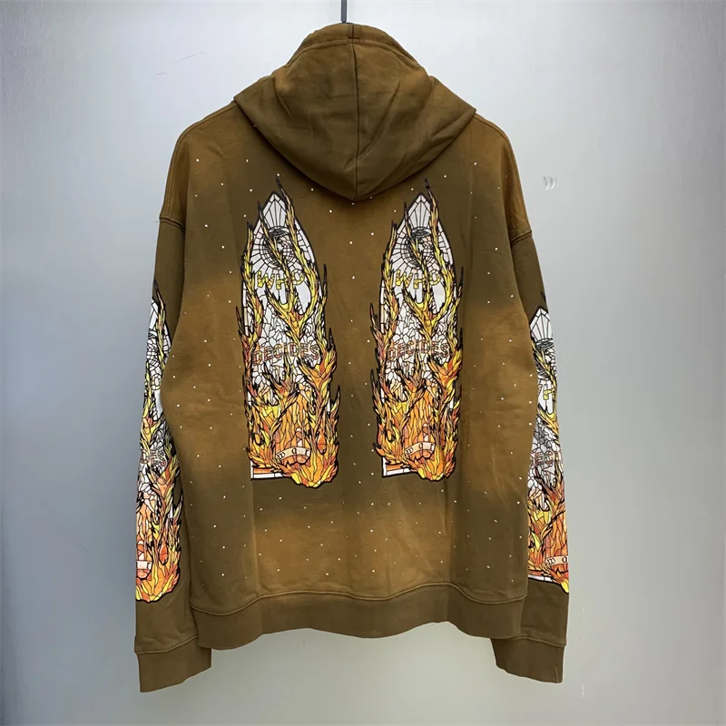Free shipping pure cotton WHO DECIDES WAR sportswear full of hot pressed diamonds for men and women's casual street clothing