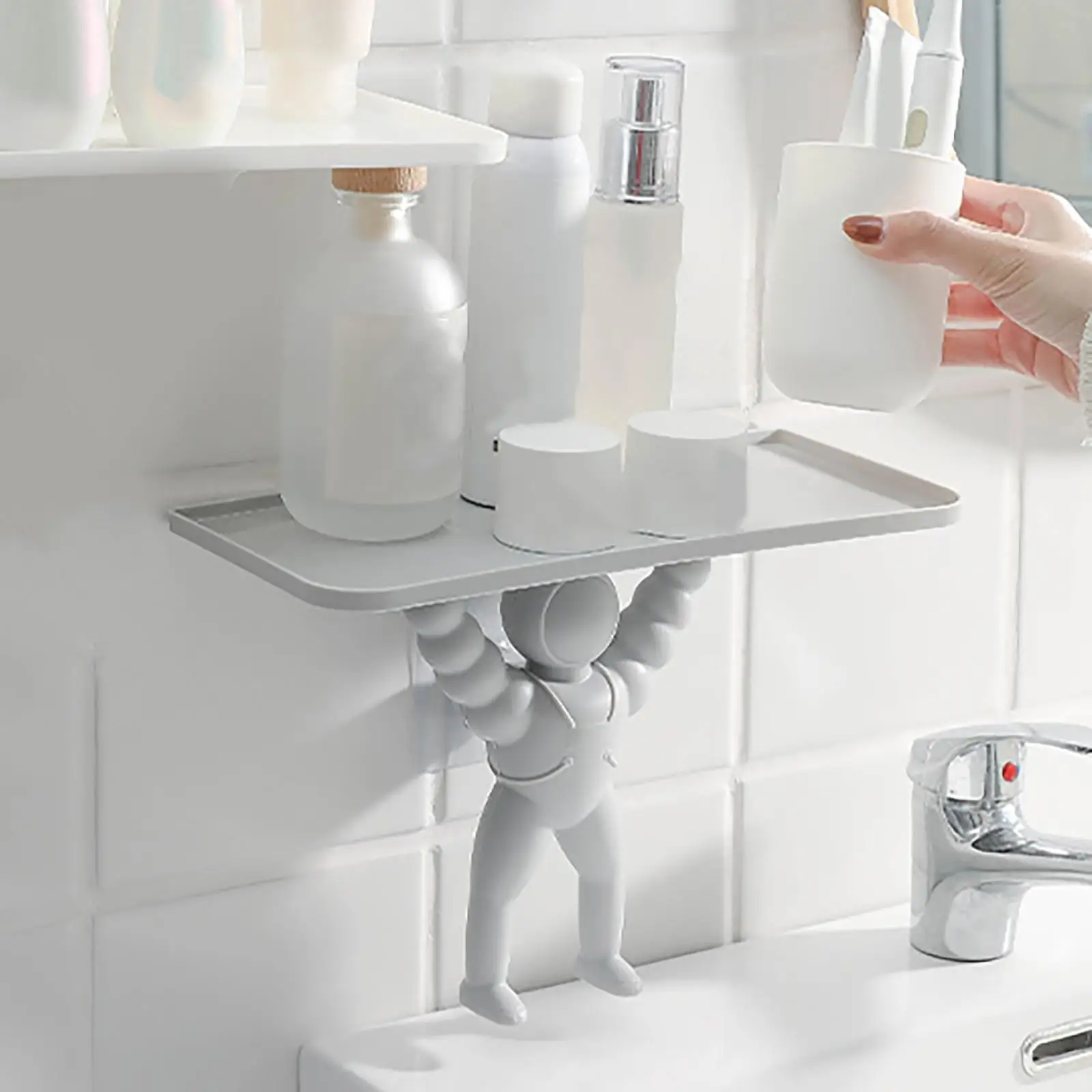 Astronaut Modeling Wall Mounted Bathroom Shelves Shelf Shower Hanging Basket Shampoo Holder WC Kitchen Seasoning Storage Rack