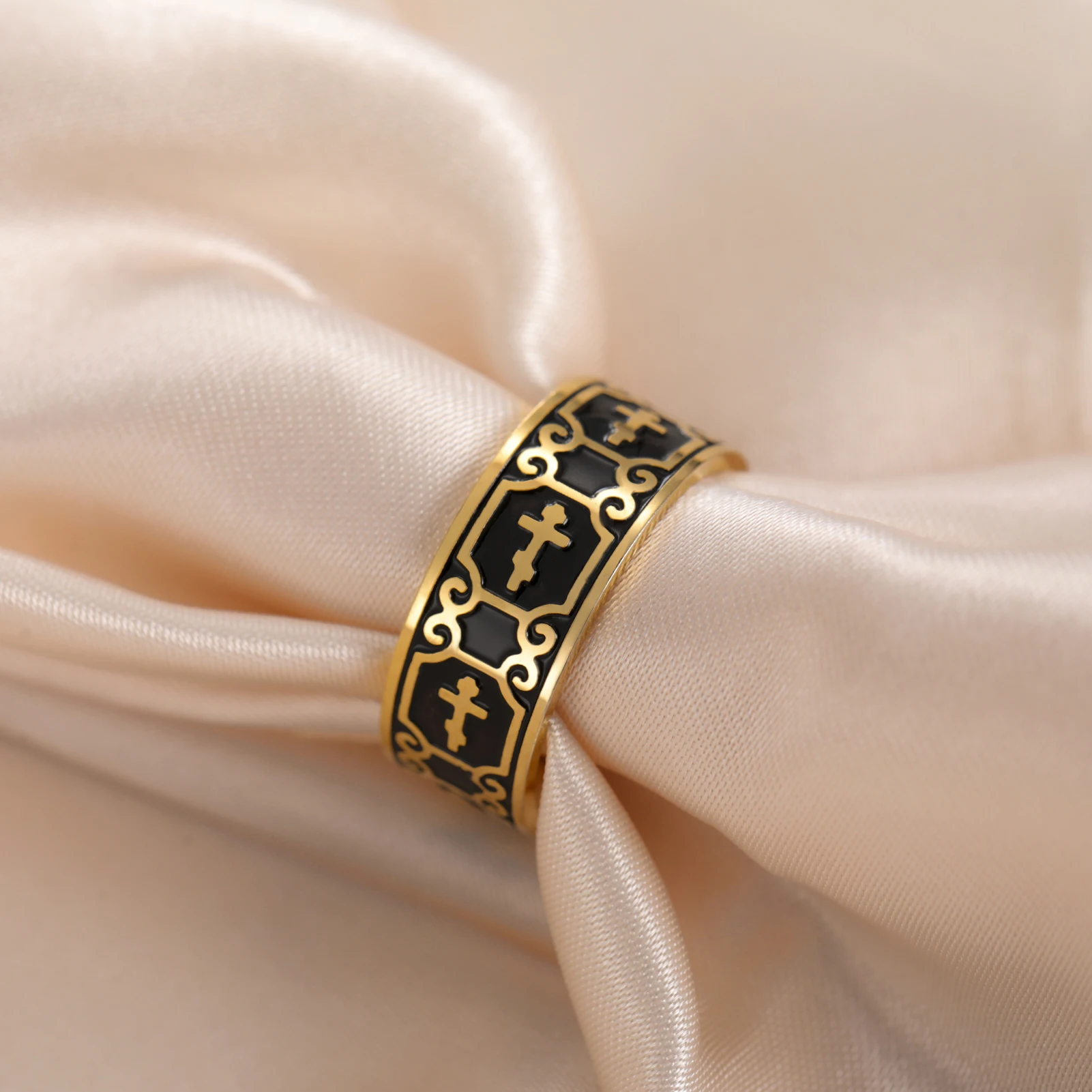 Kkjoy Ostorthodoxes Kreuz, korrosionsbeständiger schwarzer Ring aus Edelstahl, Retro-Schmuck, Glaubensschutz, Erlösung, für Mann und Frau, exklusives Geschenk – Detail 3