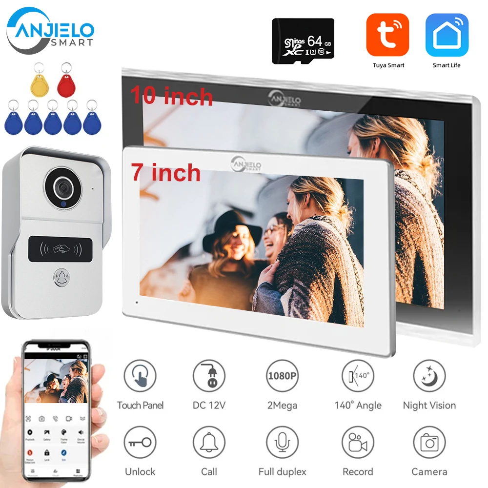 

Video Intercom Kit for Apartment 1080p Video Door Phone Tuya Wifi 7/10 Inch Monitor Security Protection System 2MP Doorbell