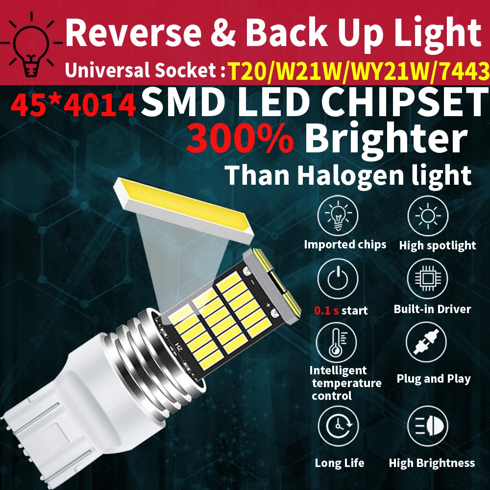 Super Bright LED Reverse & Daytime Running Light Bulbs - 6000K White, Pack of 2