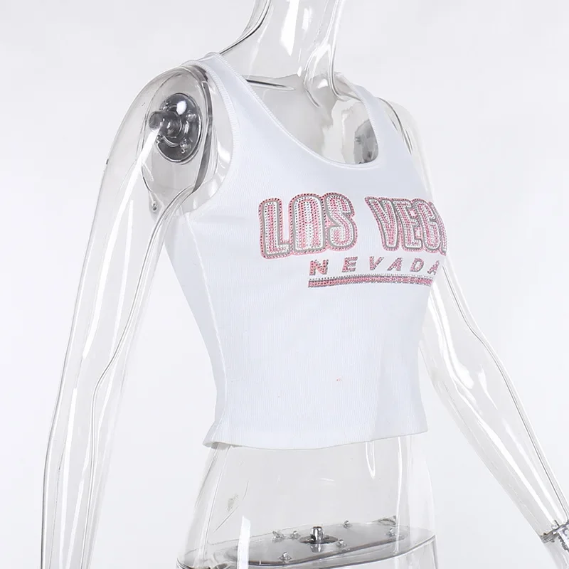 Y2k Accessories Summer Outfit Slim Fit Streetwear Casual Ropa De Mujer Hot Drilling Cute Tops White Tank Top Women Edgy Clothes
