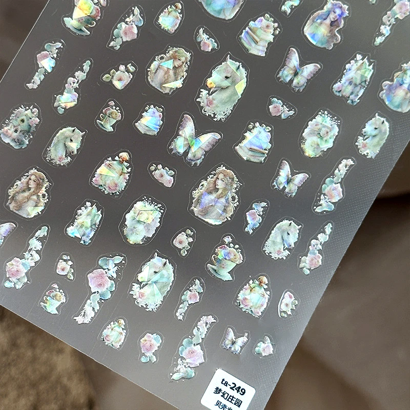 Cute Girl Fantasy Horse Book Flower Shiny Butterfly Self Adhesive Nail Art Decoration Sticker Pretty Japan 3D Manicure 5D Decals 4