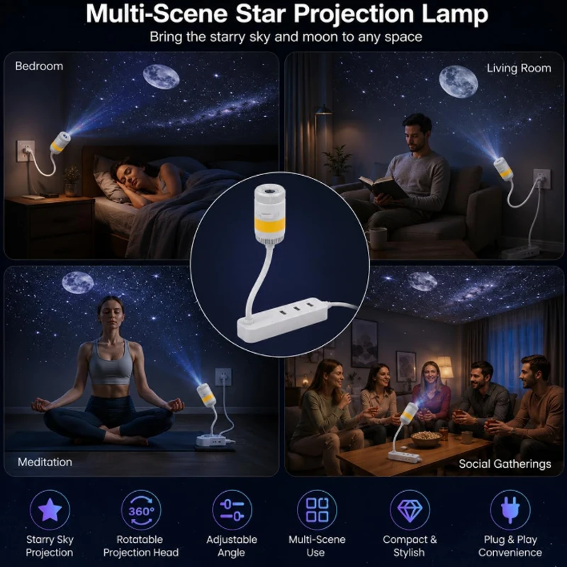 Proiettore Galassia 2-in-1 con Luce Notturna, Luce Ambientale per Auto, Proiettore Stellare USB con Luminosità Regolabile, Lampada d'Atmosfera per le Feste - immagine 5