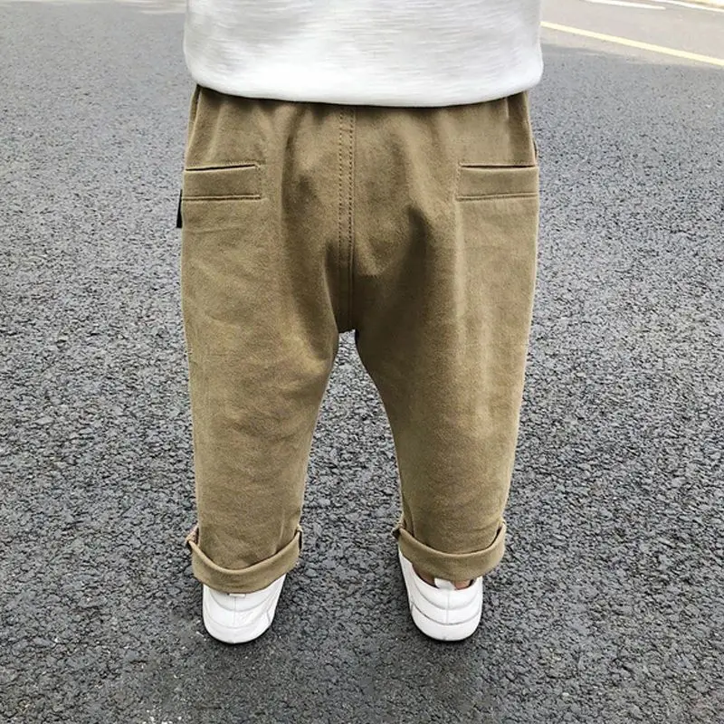 Spring Autumn High Waist Solid Color Cotton Pants For Kids Trousers Casual Cute Kawaii Loose Children's Clothing Boys Pants