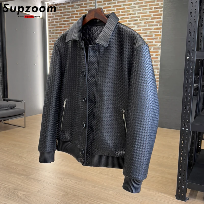 Supzoom 청년 기하학 트루 가죽 라펠 캐주얼 지갑, 펑크 스타일 재킷, 남성 코트, 탑 패션, 가을 및 겨울, 신상