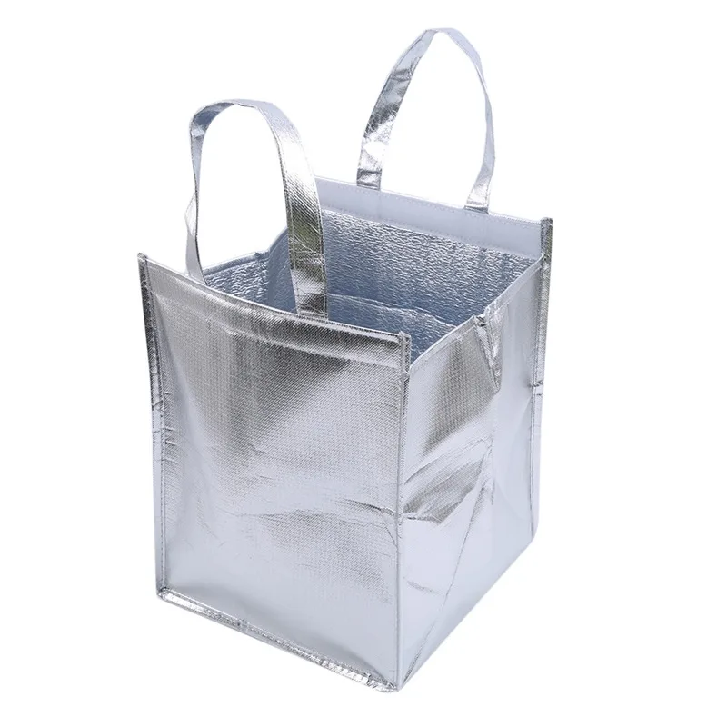 1Pc Silver Thermal Insulated Lunch Bag – Large Square Foil Cooler Tote for Cake, Sandwi... - SKU TILB1544 - UGI Packaging