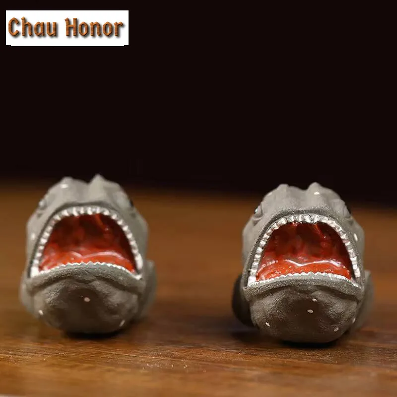 Chinese Yixing Anglerfish Sculpture Purple Clay Tea Pet Shark Statue Ornaments Animal Figurine Craft Handmade Tea Set Decoration