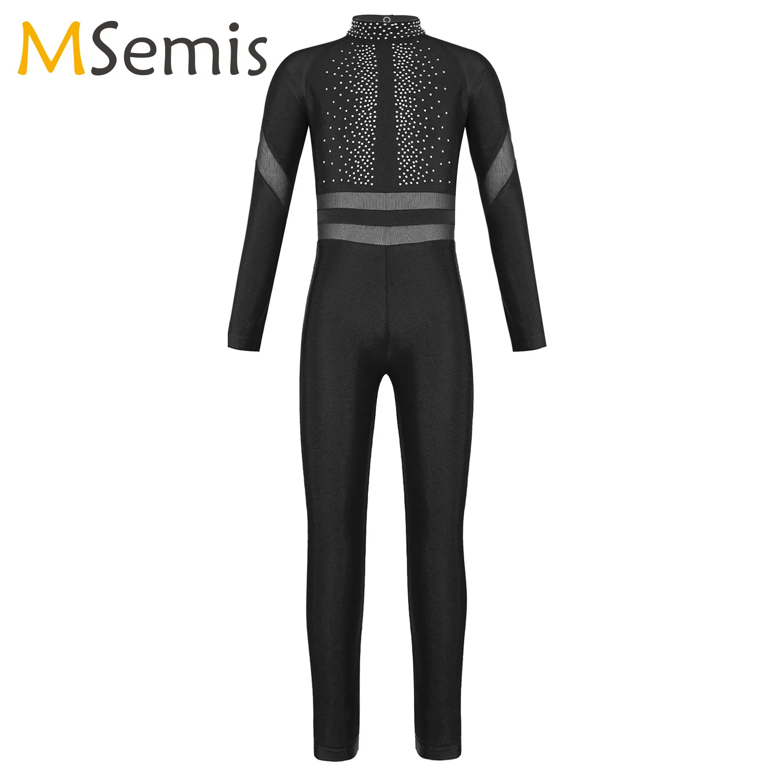 

Gymnastics Leotard Kid Girls Rhinestone Figure Ice Skating Full Body Jumpsuit Long Sleeve Hollow Back Unitard Gymnastics Leotard