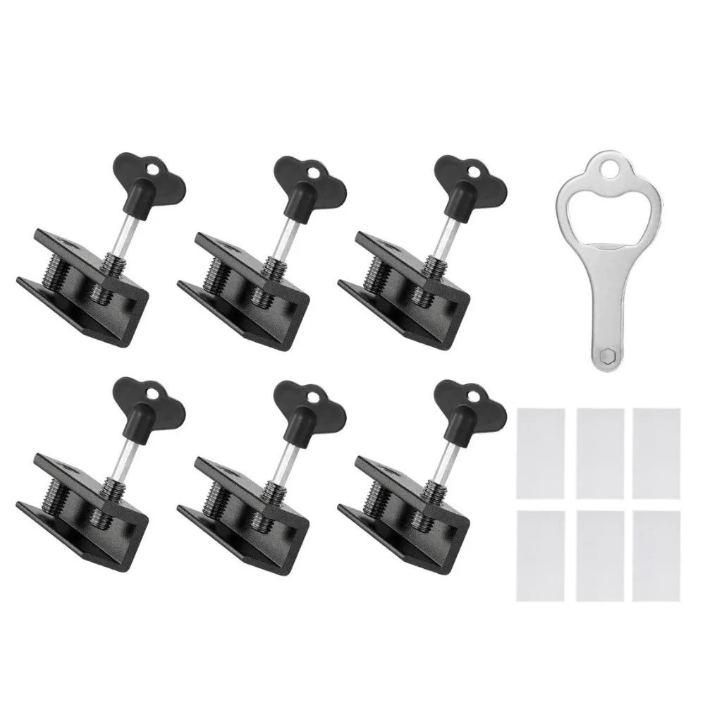 

6 Sets Home and Office Adjustable Security Aluminum Alloy Sliding Window Locks With Key Window Stoppers Door Lock
