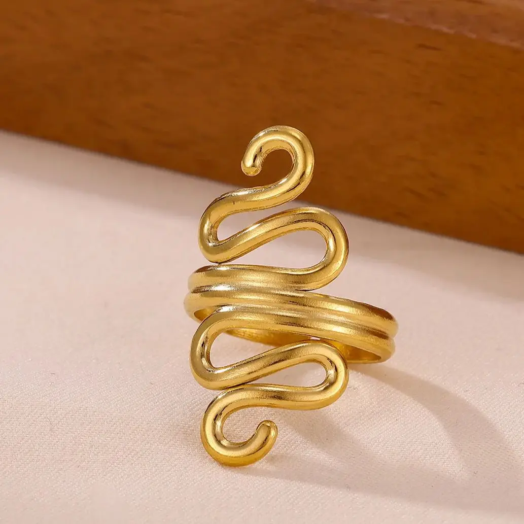 Punk Snake Rings for Women Gold Color Stainless Steel Adjustable Ring