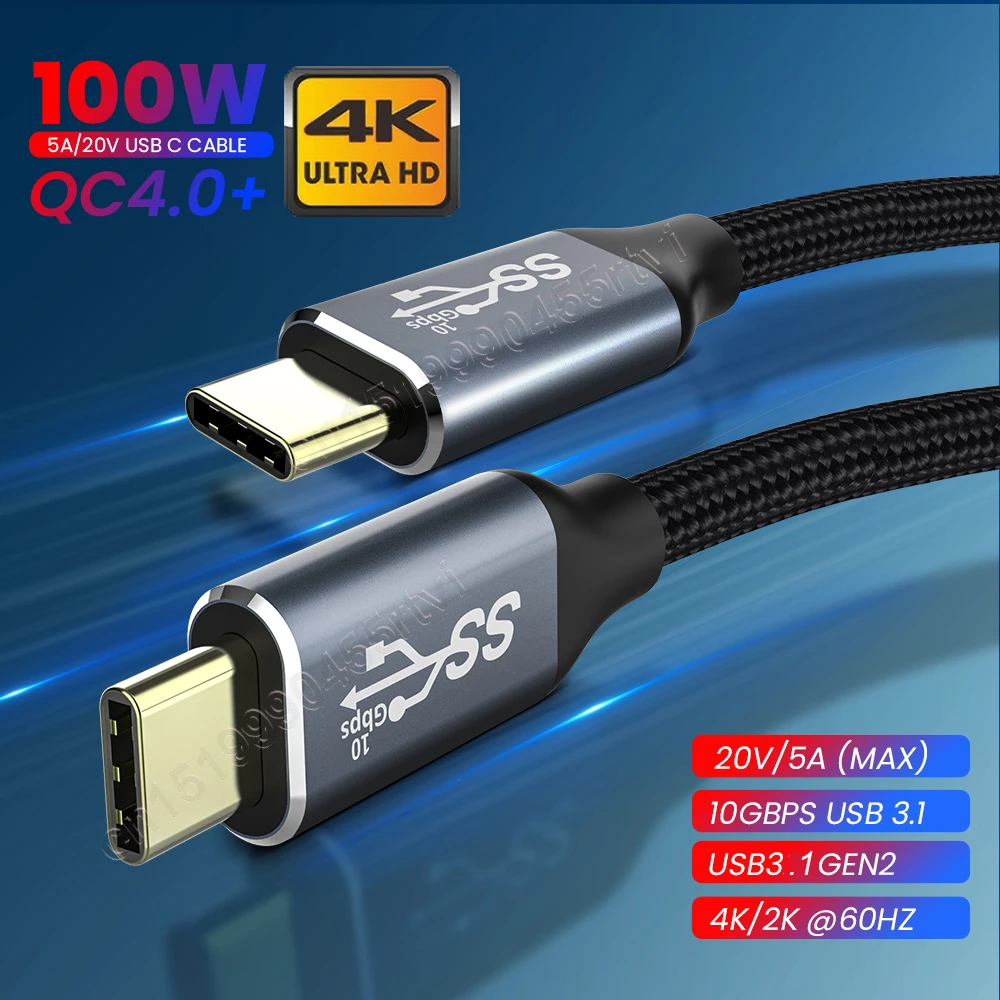 USB 3.1 To Type C Cable 5A PD 100W Fast Data Cable For Macbook Pro 10Gbps USB-C Type-C Quick Cord Cable For Samsung S10 Note20 phone to tv cable