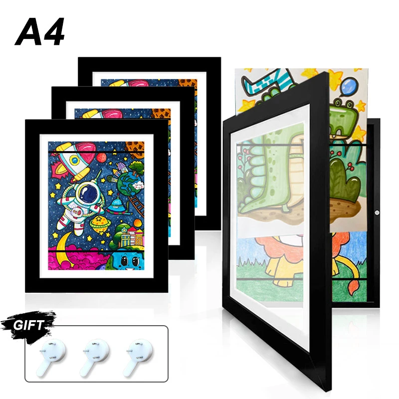 

Children Art Frame Set Wooden Replaceable Photo Display Kids Artwork Organizer Poster Photo Drawing Paintings Pictures Display