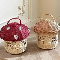 Rattan Tote Bag Handmade Mushroom Woven Rattan Basket Children Room Decoration Tote Toy Sundry Storage Bag Flower Girl Basket 1