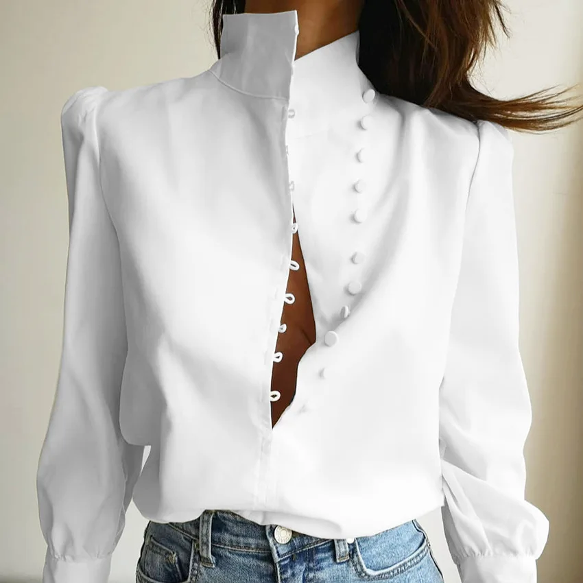 Long Sleeve Shirt Women Autumn European American Chinese Style Standing Collar Temperament Commuting Leisure Fashion
