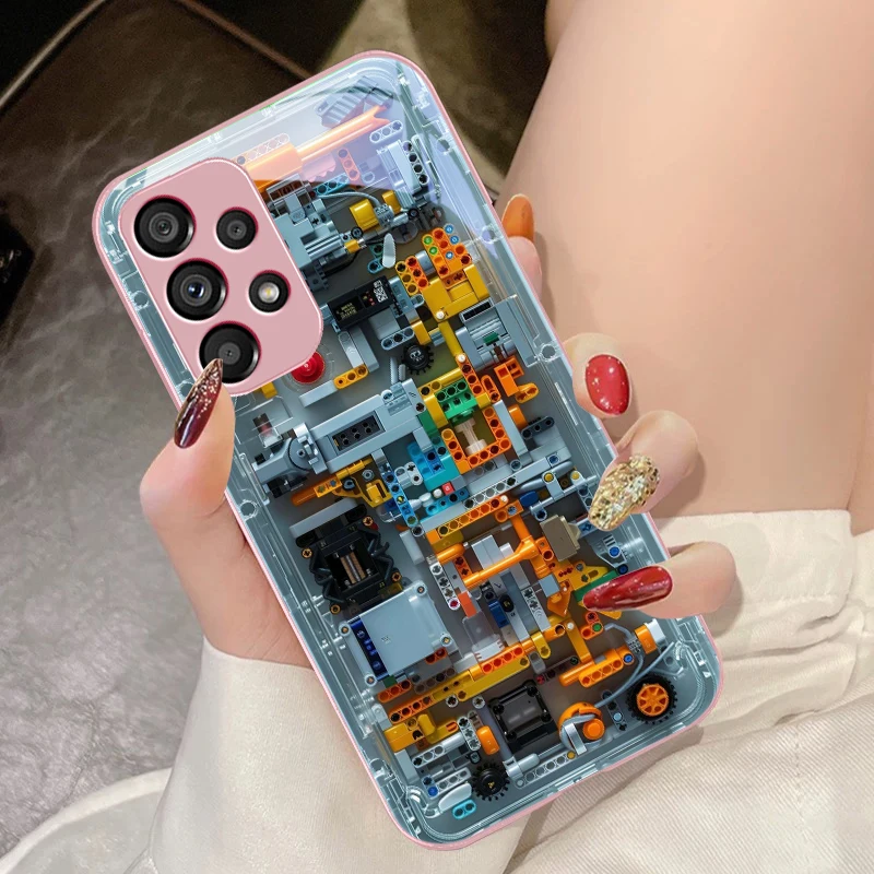 Luxury Black Mechanical Design Phone Case with Tempered Glass Cover