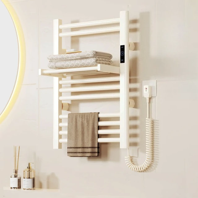 ราวแขวนผ้าเช็ดตัวอุ่นไฟฟ้าในห้องน้ำ แบบพับได้ กันน้ำ ทันสมัย อุปกรณ์เสริมในห้องน้ำ 1