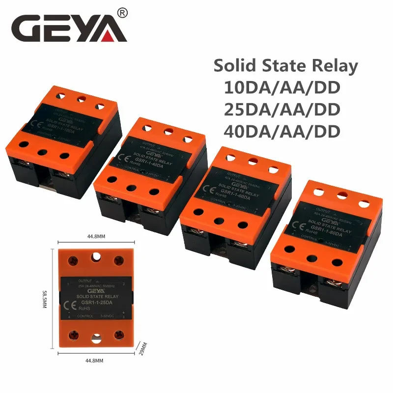 

GEYA GSR1-1 Solid State Module Relay DC-AC DC-DC AC-AC Single Phase SSR 10A 25A 40A 60A 80A 100A 120A Without Cover