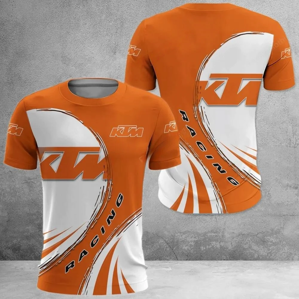2026 여름 패션 편안한 통기성 야외 스포츠 새로운 스타일 3D 인쇄 KTM 패턴 라운드 넥 느슨한 반팔 티셔츠