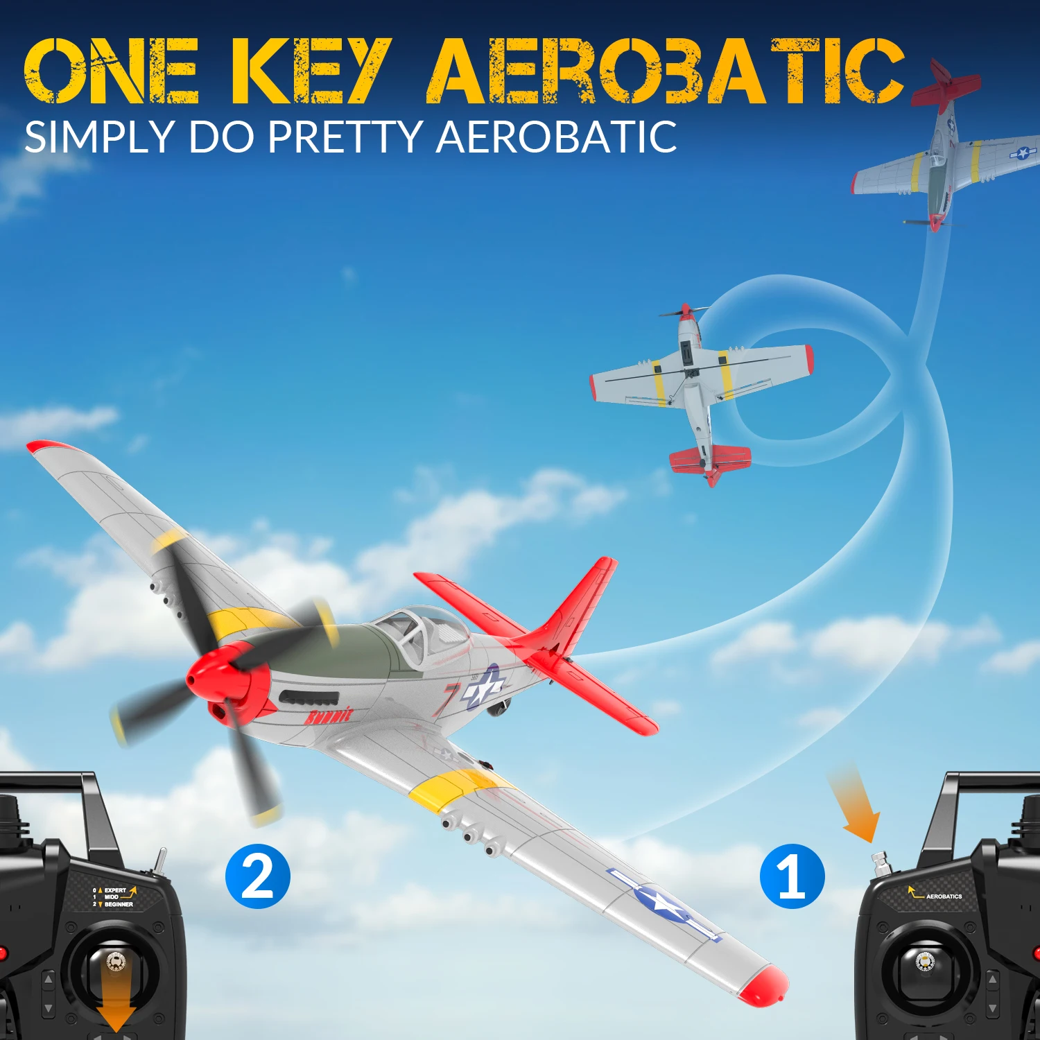 P51D RC飛行機ラジコンマスタング航空機 XPilot 安定化システム付き 新しい P51D RC 飛行機ワンキー曲技飛行 2-Ch/4-Ch RC 飛行機