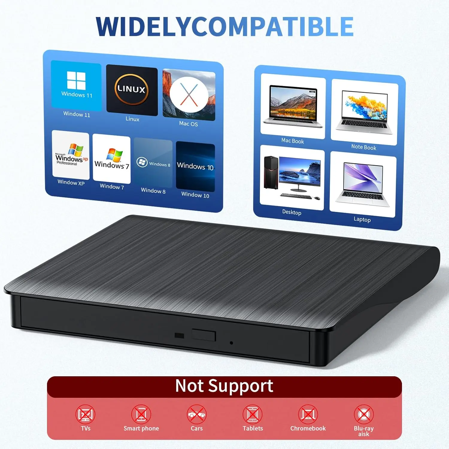 External DVD CD drive for laptop PC USB 3.0 Type-C CD burner portable +/-RW drive DVD player for ROM rewriter burner recorder