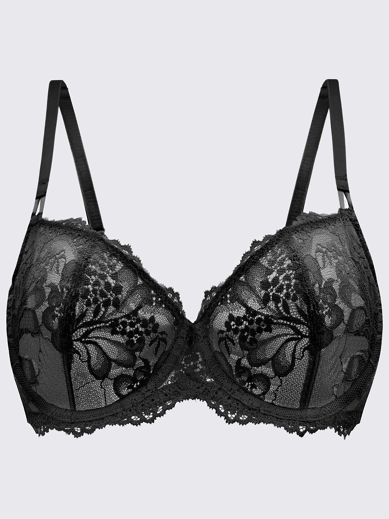 MELENECA Women's Sexy Lace Push Up Plus Size Sheer Balconette Underwire Unlined Bra