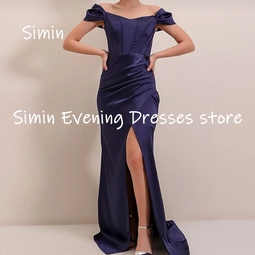 

Simin Satin Mermaid Off-the-shoulder Neckline Formal Prom Gown Ruffle Floor-length Evening Elegant Party dresses for women 2023