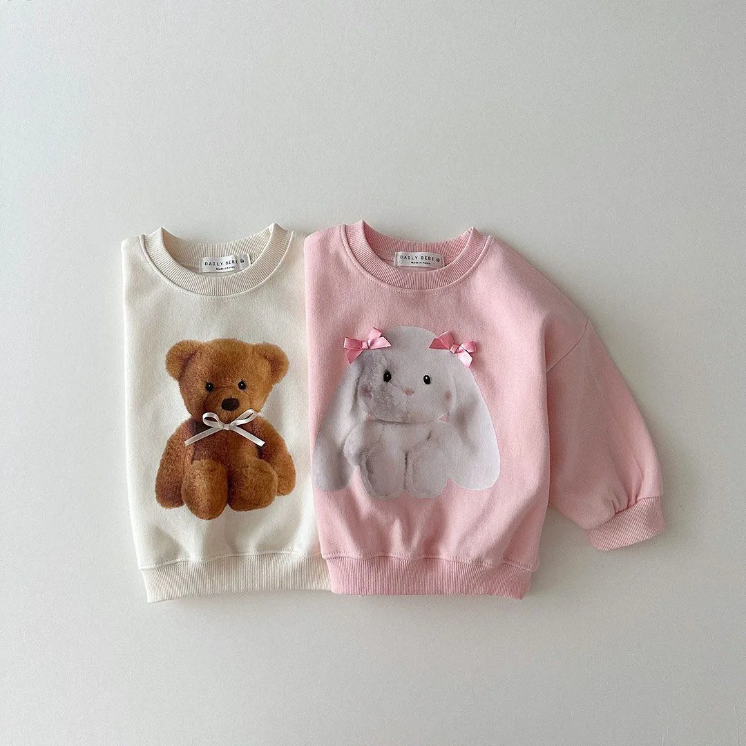 Spring New Baby Long Sleeve Cartoon Sweatshirt Infant Girl Cute Rabbit Print T Shirts Toddler Casual Versatile Tops Kids Clothes 1
