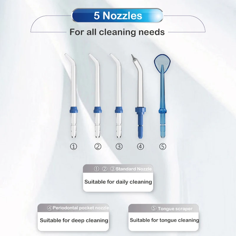 Oral Irrigator Water Flosser Electric Oral Irrigator Dental Water Jet Flosser Teeth Clean 5pcs Tips Oral Hygiene Dental Flosser Care 800ml Water pick
