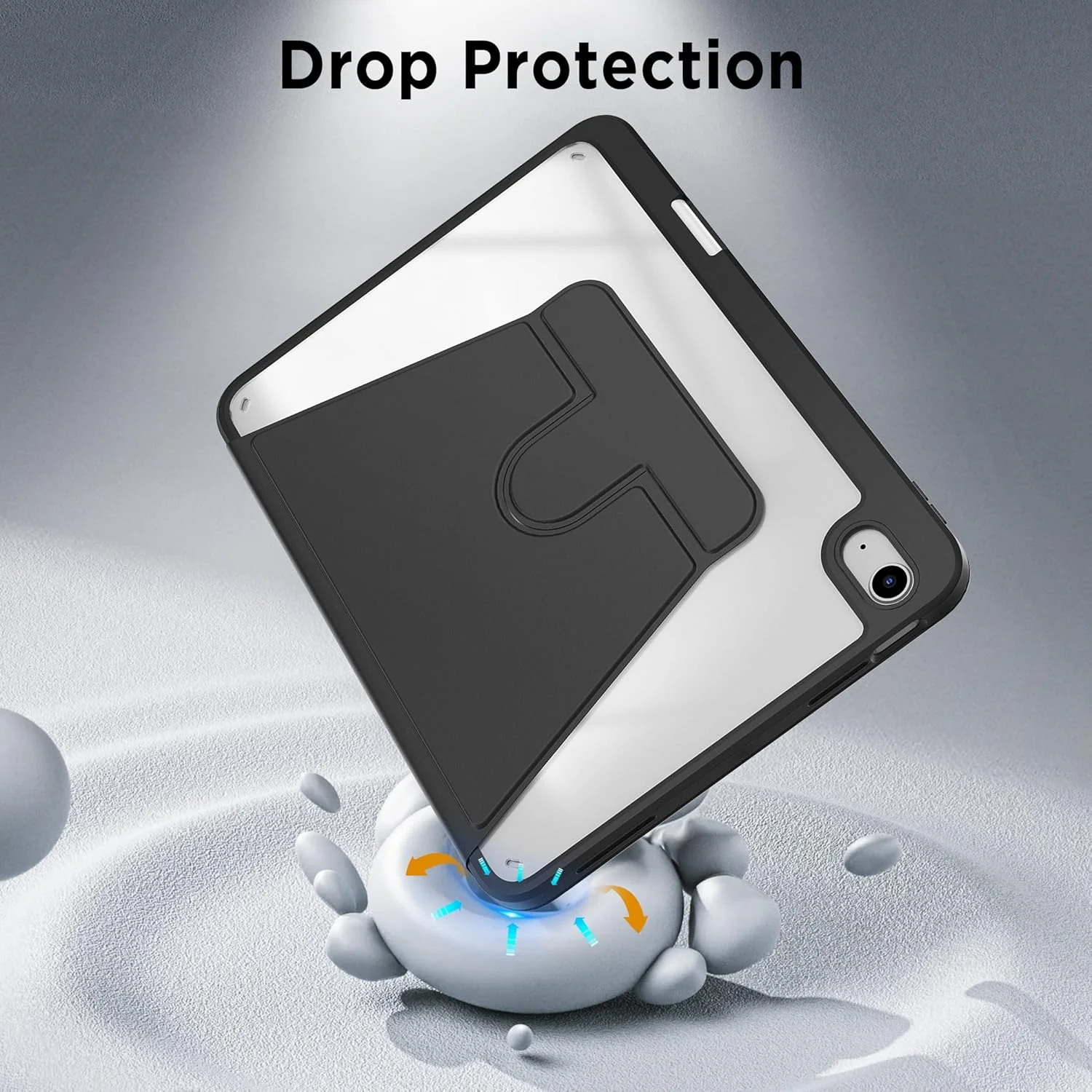 Premium 360° Rotating Clear Acrylic Tablet Case with Pencil Holder & Auto Sleep/Wake Shock-Resistant Feature