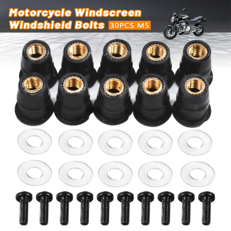 10/30PCS M5 M6 Motorcycle Windscreen Windshield Bolts Screws Metric Rubber Well Nut Fastener For Honda Suzuki Yamaha Kawasaki auto fasteners motorcycle fasteners motorcycle screws auto accessories motorcycle accessories car accessories