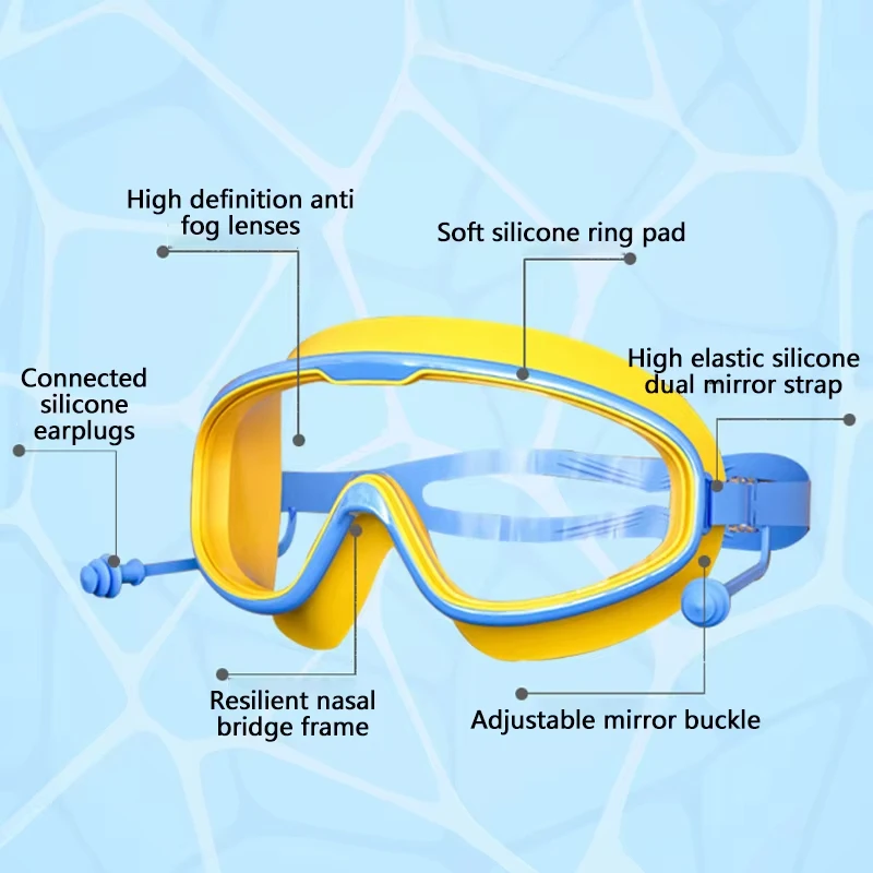 Children's Large Frame Swimming Goggles Hd Anti-Fog Waterproof Wide Viewing Angle BoysAnd Girls Swimming Comfortable Wearing Set