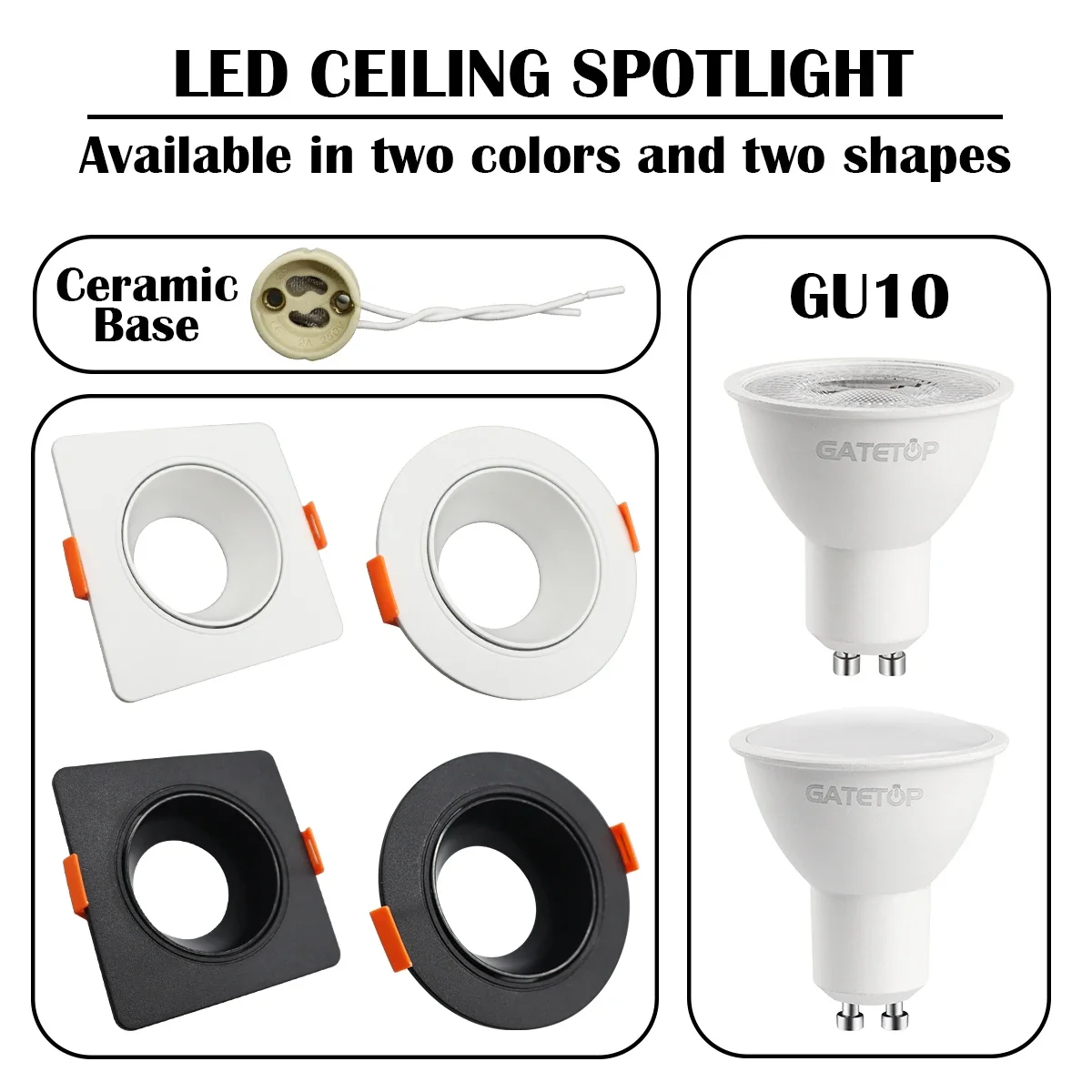 5/10/20pcs  GU10 AC220V 120V Spot Ceiling Spotlight 8W Energy Saving LED Downlight Angle Adjustable Rotating Indoor Lighting