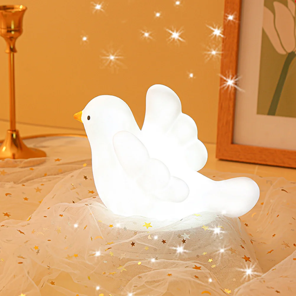 

2 Pcs White Dove Night Light Bedside Cartoon Lamp Bedroom Nursery Kids Desk Desktop Table Vinyl Lovely Cute Child Home Decor