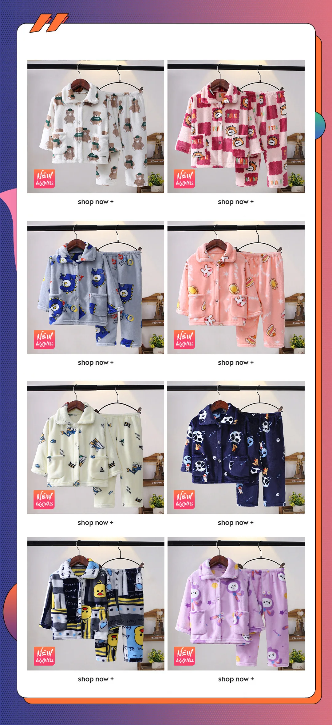 Flannel Pajamas Sets Boys Girls Cartoon Long Sleeve Lapel Tops with Pants PJM Sleepwear Clothing