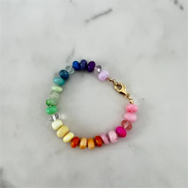 

2023 New Women's Bracelet Natural Mixed Color Stone Paired with Stainless Steel Metal Fashion Beaded Bracelet Handmade Jewelry