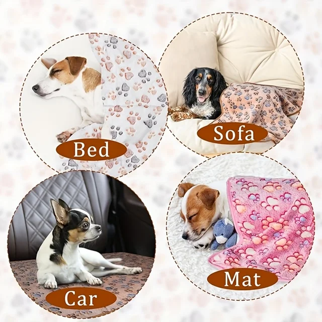 Flannel Pet Blanket,Cute Dog Paw Print Blanket Pet Mat for Puppy Kitten Warm and Comfortable Blanket Suitable For Cats And Dogs 4