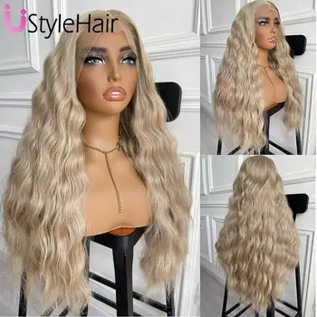 Ash Blonde Wig Lace Front Long Deep Wave Frontal Lace Synthetic Wig Natural Hairline Daily Use Wigs for Women Heat Resistant