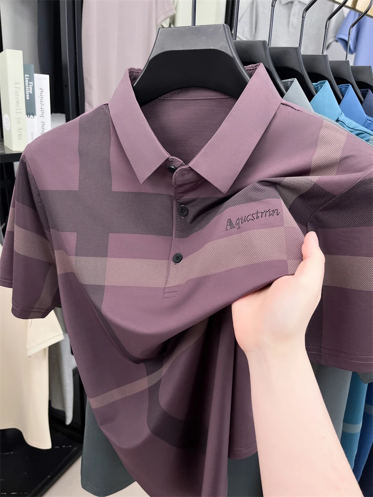 Summer High-end Luxury Men's Polo Shirt Lapel Stripe Print Short-sleeve Seamless T-shirt British Business Fashion Top Men's Wear 16 See790645f58e412da737c50a837f5d13S