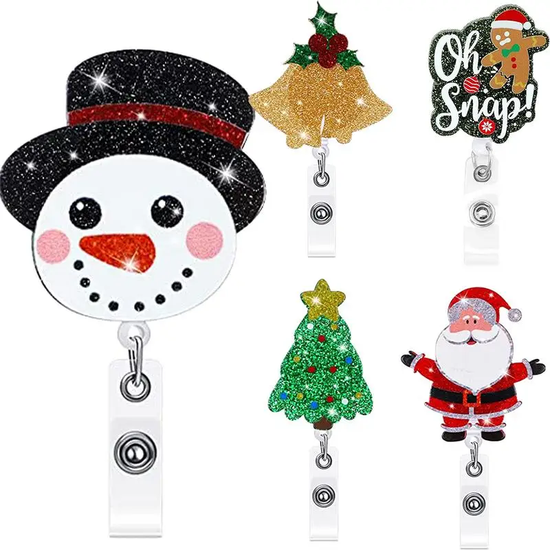 

1Pc Christmas Glitter Nurse Badge Reel Clip Holder Retractable Telescopic Buckle Card Holder Xmas Teacher Decoration Gift