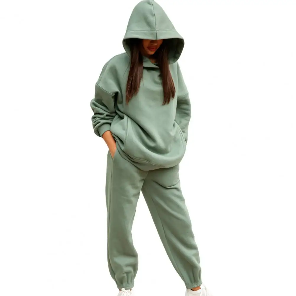 Stylish Elastic Waist Hat Deep Crotch Women Autumn Tracksuit Two Pieces Set Women Autumn Tracksuit for Daily Wear casual autumn women 2 piece set tracksuit thickened loose hooded pullover