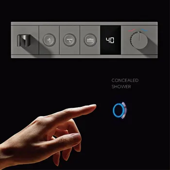 ระบบฝักบัวอาบน้ำดิจิตอล 3 ฟังก์ชั่น พร้อมจอแสดงผล ติดผนัง หัวฝักบัวแบบเรนชาวเวอร์ วัสดุทองเหลืองสี Gunmetal สำหรับห้องน้ำหรู 2