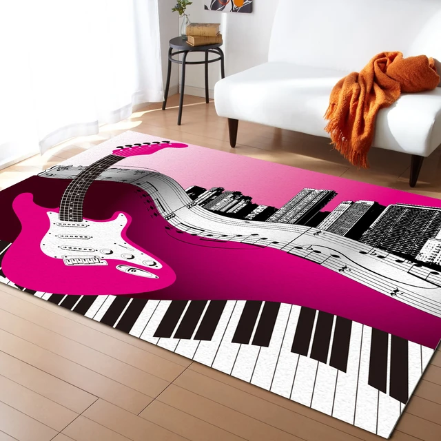 Music Note Colorful Piano Keyboard Area Rugs Kids Bedroom Living