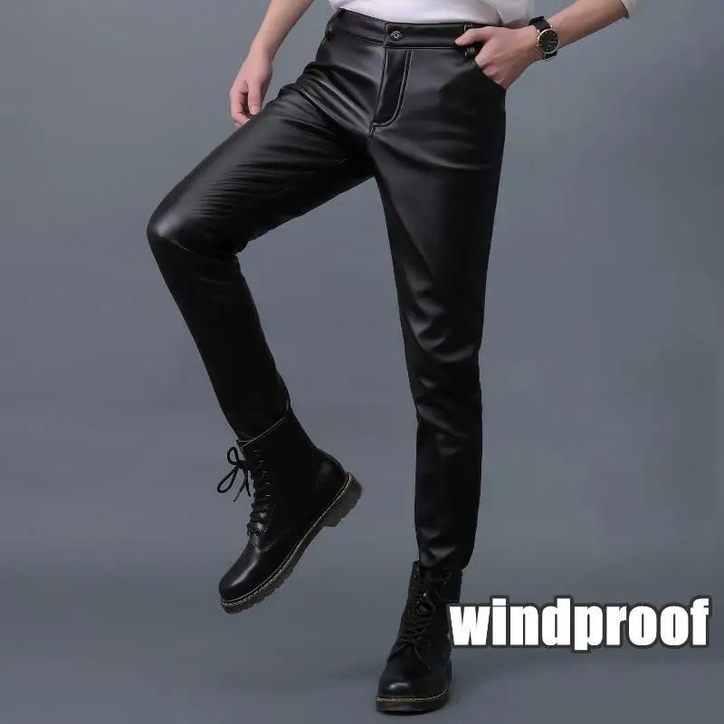 Size 28-38 Men PU Leather Pants Spring Autumn Winter Casual Slim Skinny Elastic Long Motorcycle Sreet Wear Pants Punk