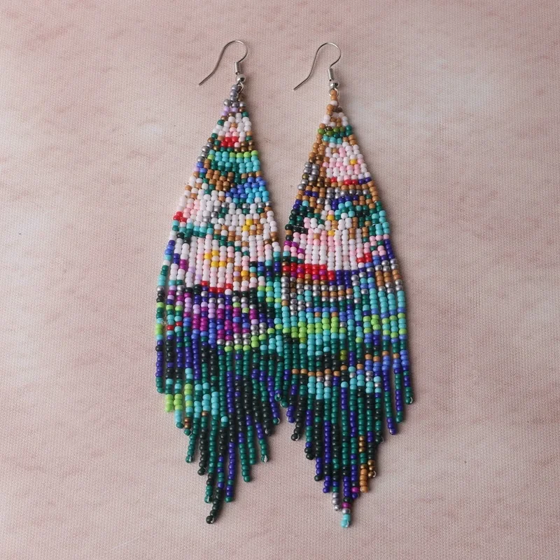 Summer Long Rice Bead Earrings Tassel Human Face Bohemia Flower