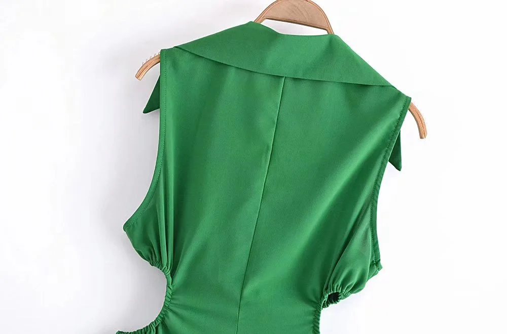 mesh bathing suit cover up KPYTOMOA Women Fashion Hollow Out Pleated Green Midi Dress Vintage Sleeveless Front Buttons Female Dresses Vestidos Mujer bathing suits and cover ups