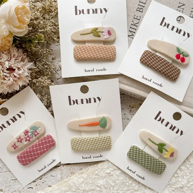 Hair Clips Hair Accessories Korean Sweet Embroidered Flower Infant Children Hair Clips Cute Versatile Cherry Girl Baby Hairpin Fashion Sisters Kids Headwear